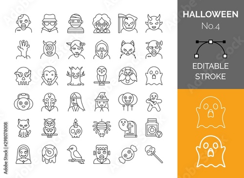 Halloween character vector set, line style editable stroke