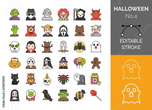 Halloween character vector illustration set, editable stroke