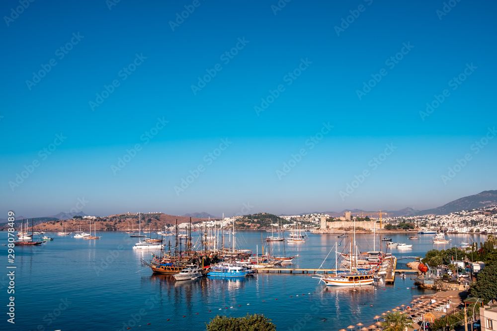 Bodrum Town, Turkey. aerial view panorama photo of Bodrum Downtown