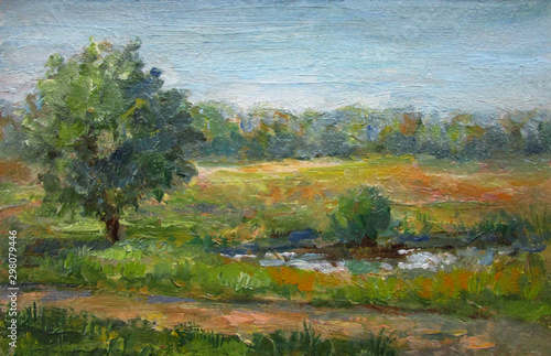 original pleinair oil on canvas painting of rural landscape