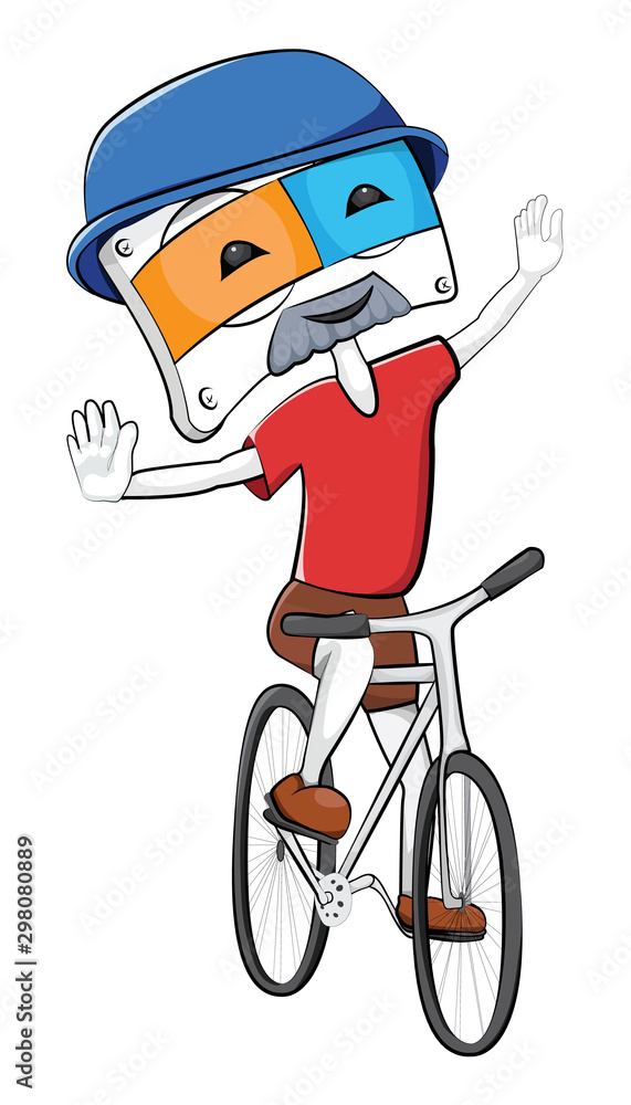 Cute cartoon (doodle) illustration of happy smiling audio cassette (mix tape) character riding the bicycle. Good for sticker, emoji, decorate cards for music lovers Cute cartoon (doodle) illustration of happy smiling audio cassette (mix tape) character riding the bicycle. Good for sticker, emoji, decorate cards for music lovers