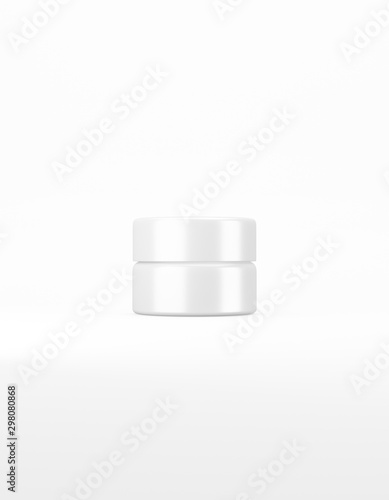 White small glossy jar with lid mockup on a white background. Template packaging food, cosmetics, chemistry. 3D rendering photo