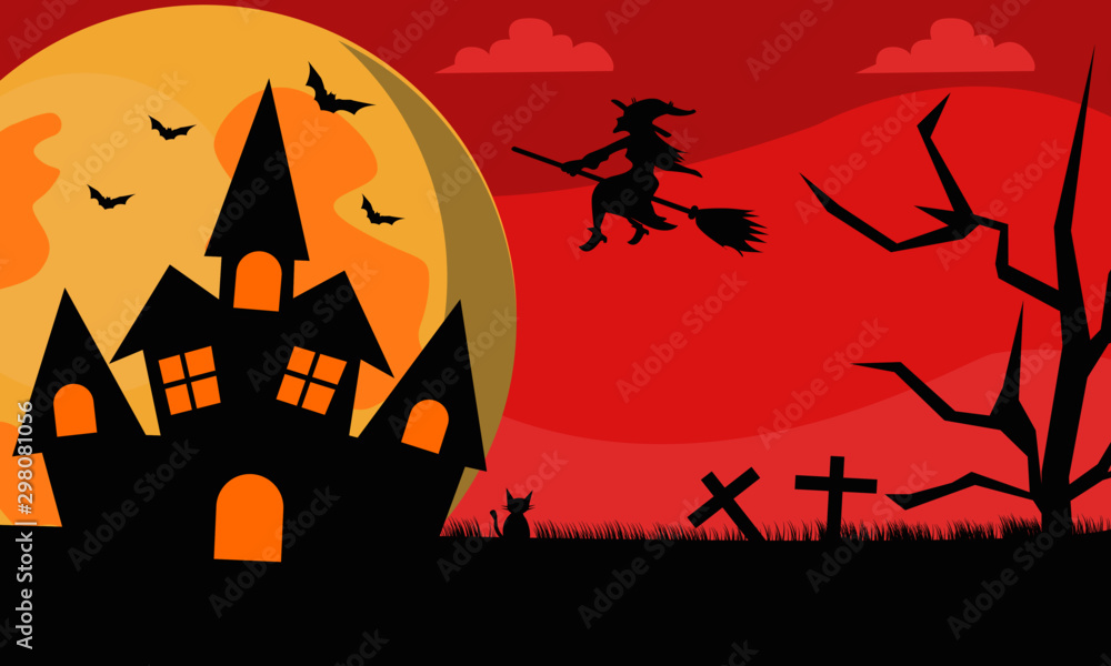 Halloween day concept castle and witch vector design.