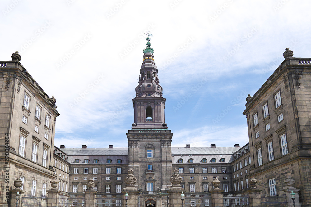 Christiansborg Palace located on the islet of Slotsholmen in central Copenhagen, Denmark
