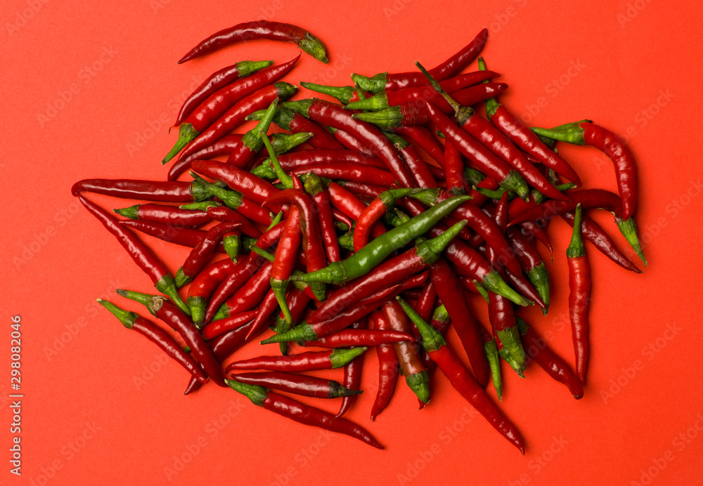 Red spicy chilli peppers freshly picked from the garden