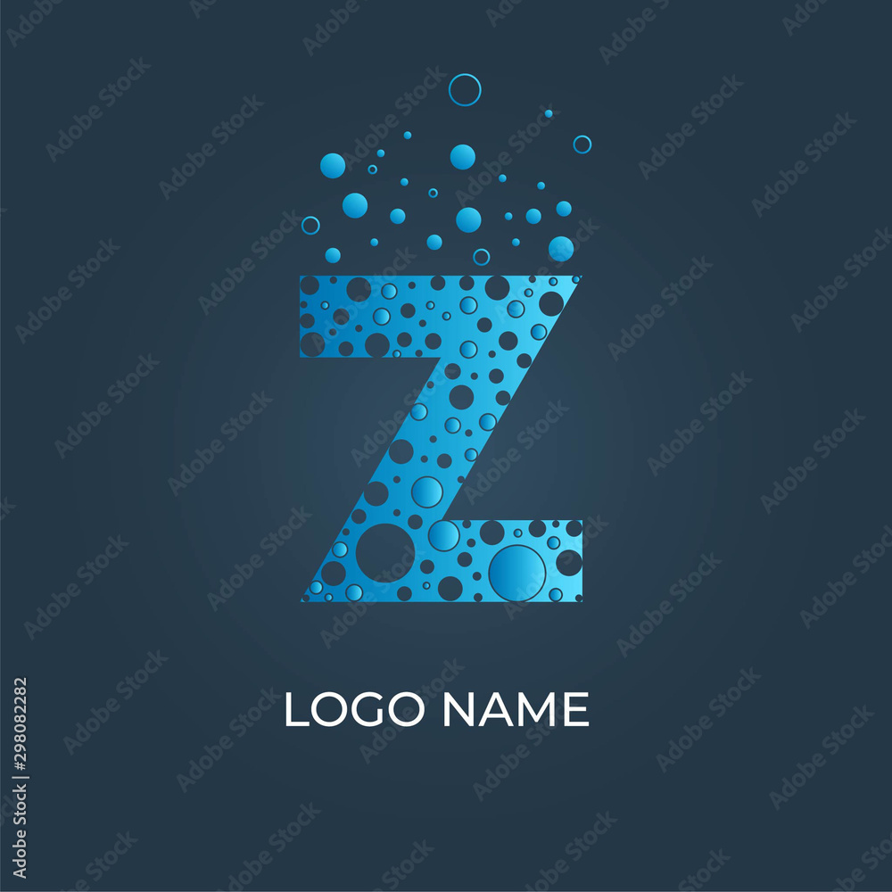 Letter Z with bubbles logo isolated. Alphabet vector image