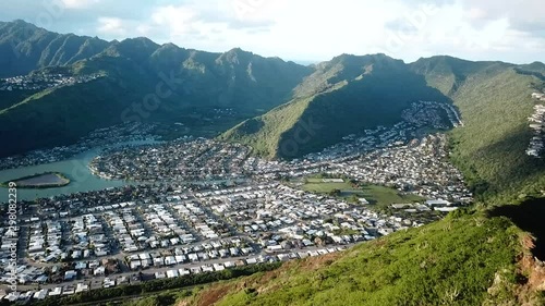 Hawaii - Mountain Aerial Flight over the KoKo Head Crater photo