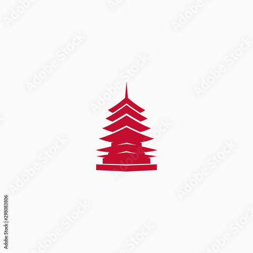 Red Pagoda Logo Icon Design Template Vector Illustration