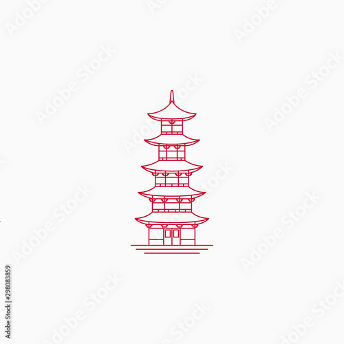 Pagoda Line art Logo Icon Design Template Vector Illustration