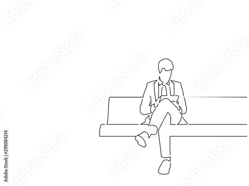 People using technology isolated line drawing, vector illustration design. People using technology collection.