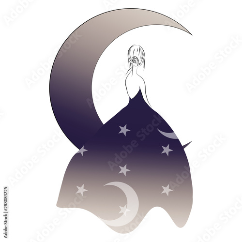 The girl stands with her back in a dress. Vector illustration