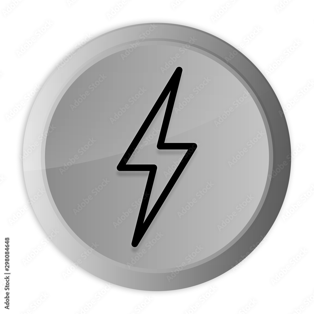 Electric bolt icon metal silver round button metallic design circle isolated on white background black and white concept illustration Electric bolt icon metal silver round button metallic design circle isolated on white background black and white concept illustration