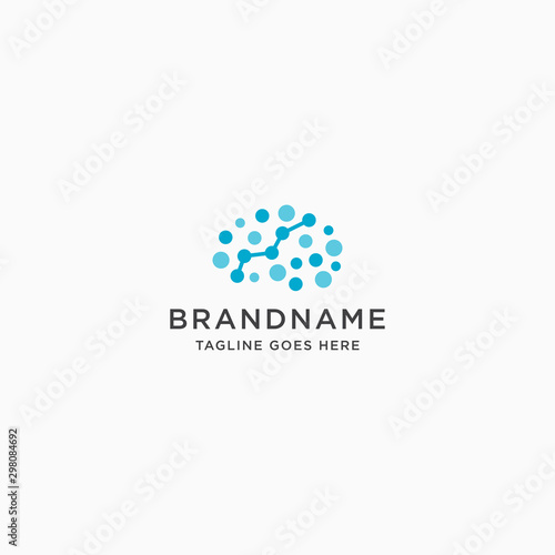 Brain with dot connectivity Neuron Logo Icon Design Template.  Connect, Data,  blue Modern Vector Illustration