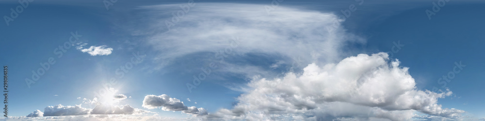 Seamless evening sky before sunset hdri panorama 360 degrees angle view with beautiful clouds with zenith for use in 3d graphics as sky dome or edit drone shot Seamless evening sky before sunset hdri panorama 360 degrees angle view with beautiful clouds with zenith for use in 3d graphics as sky dome or edit drone shot