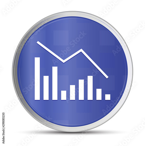 Statistics down icon prime blue round button vector illustration design silver frame push button