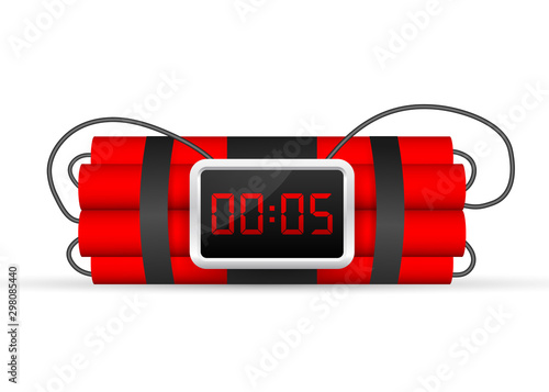 Red dynamite pack with electric time bomb, TNT. Vector stock illustration.