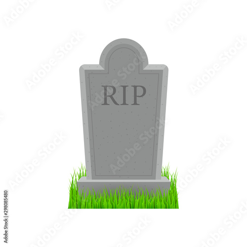 Grave icon flat design. Old gravestone with cracks. Ancient RIP. Vector stock illustration.