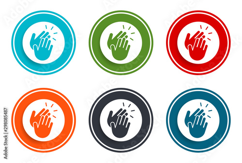 Hands clap icon flat vector illustration design round buttons collection 6 concept colorful frame simple circle set