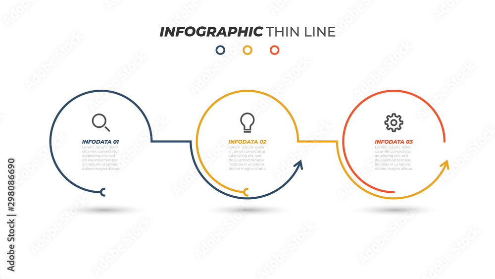 Business thin line infographic design label with marketing icons and 3 steps, options, circles. Vector template. Business thin line infographic design label with marketing icons and 3 steps, options, circles. Vector template.