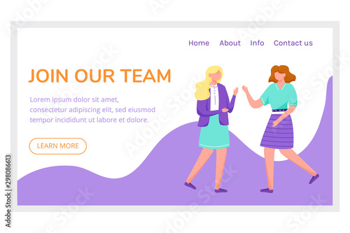 Join our team landing page vector template. Employee recruitment website interface idea with flat illustrations. Employment concept homepage layout. Headhunting web banner, webpage cartoon concept