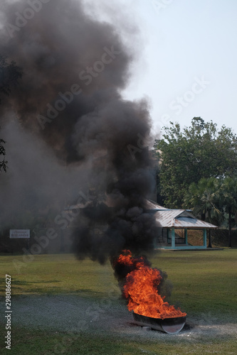 Image of ignited fire burning for fire drill demonstration background