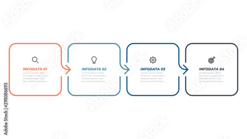 Business thin line infographic design label with marketing icons and 4 steps, options. Vector template.