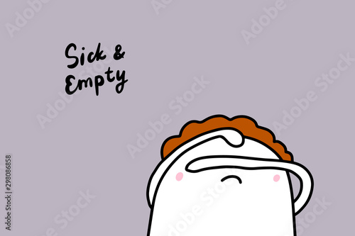 Sick and empty hand drawn vector illustration in cartoon comic style man with closed eyes