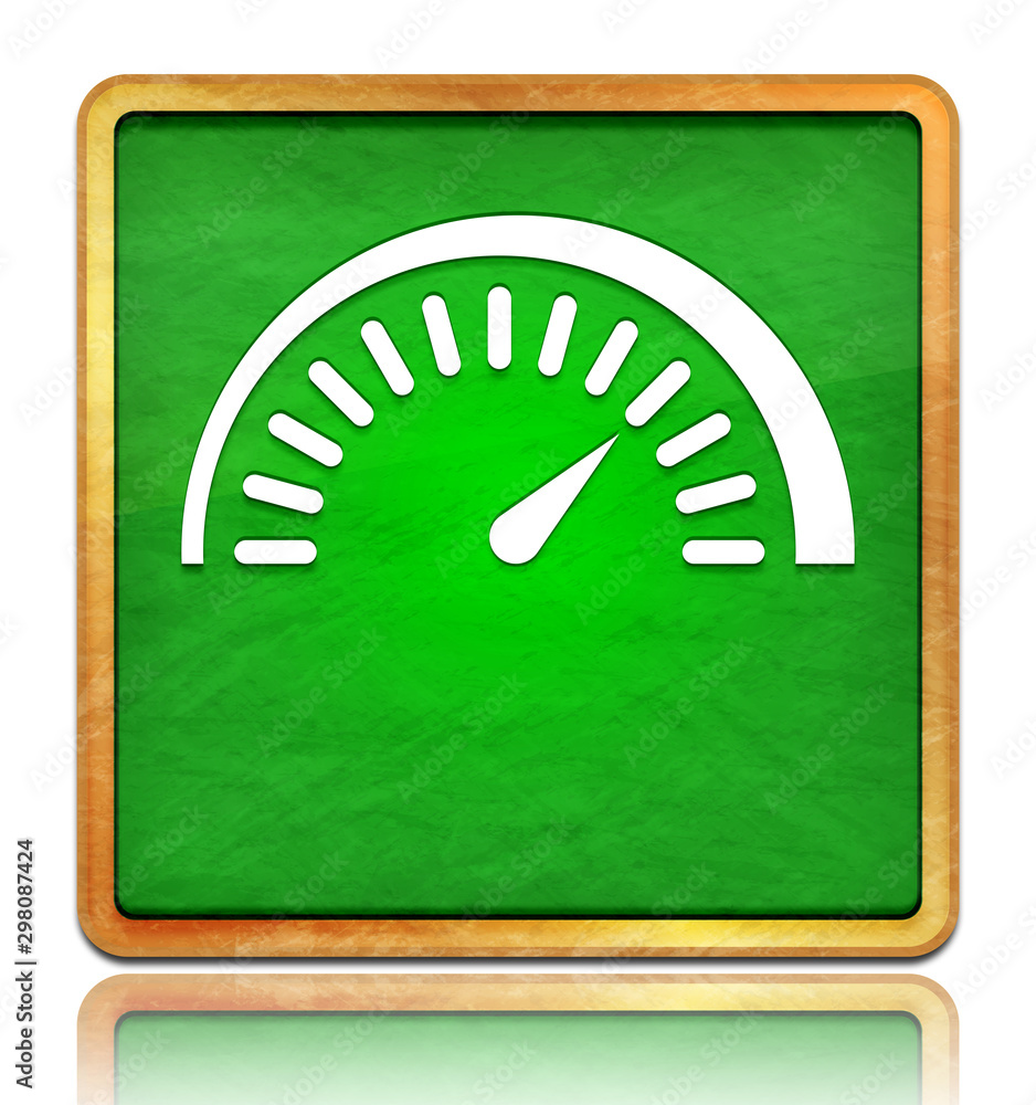 Speedometer gauge icon chalk board green square button slate texture wooden frame concept isolated on white background with shadow reflection Speedometer gauge icon chalk board green square button slate texture wooden frame concept isolated on white background with shadow reflection