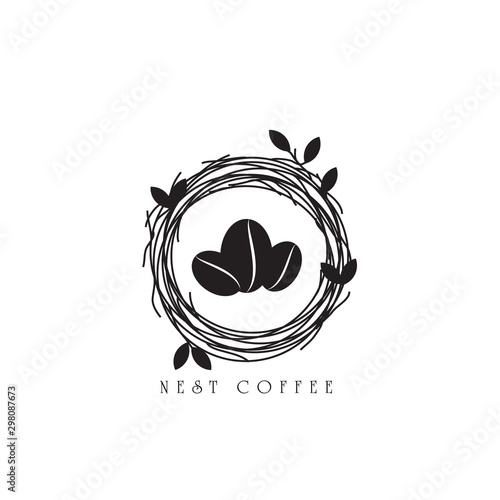 logo vintage with nest and coffee beans design for cafe 