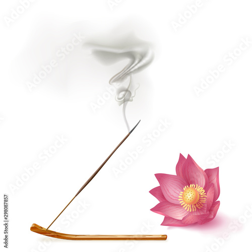 Aroma smoke reed sticks on holder, lotus aromatherapy vector illustration.