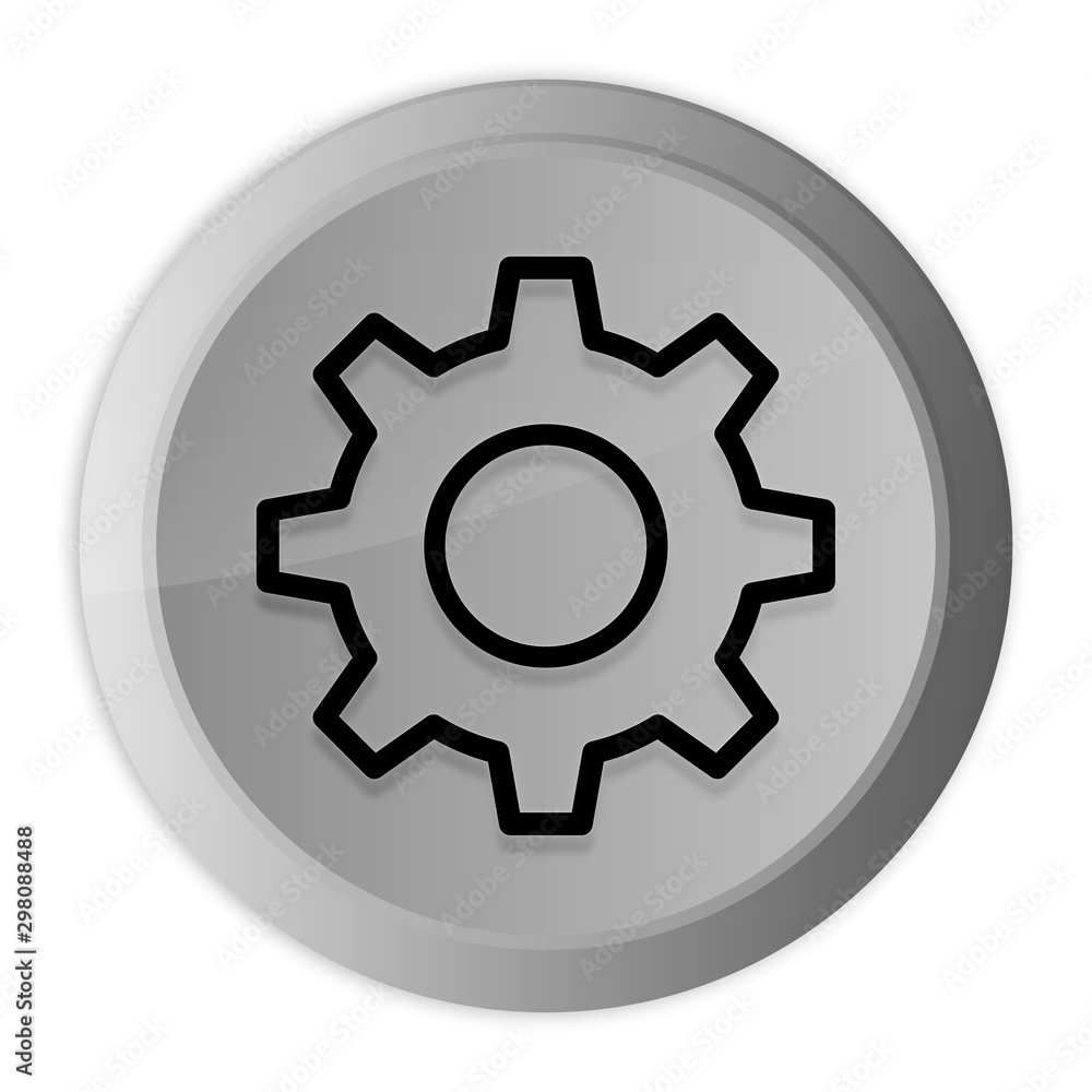 Settings icon metal silver round button metallic design circle isolated on white background black and white concept illustration Settings icon metal silver round button metallic design circle isolated on white background black and white concept illustration