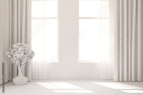 Empty room in white color. Scandinavian interior design. 3D illustration