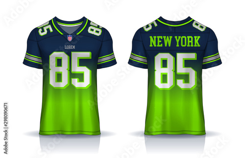 American Football jersey,t-shirt sport design template.uniform front and back view.