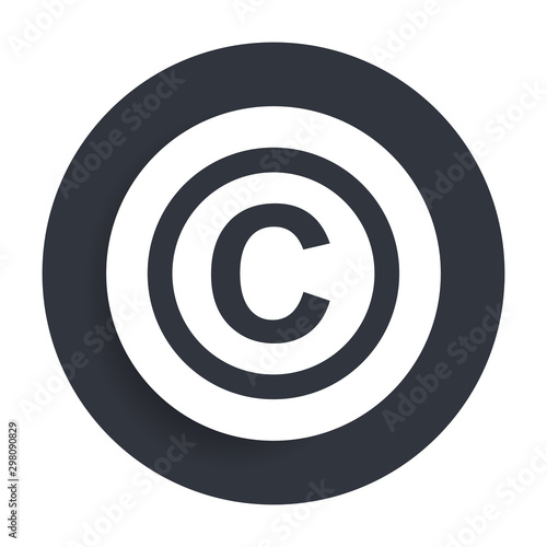 Copyright symbol icon flat vector round button clean black and white design concept isolated illustration