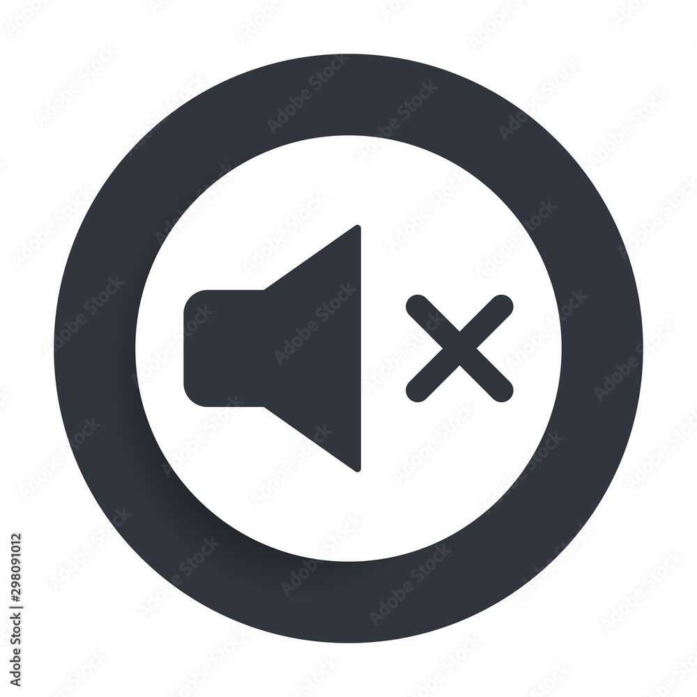 Mute speaker icon flat vector round button clean black and white design concept isolated illustration Mute speaker icon flat vector round button clean black and white design concept isolated illustration