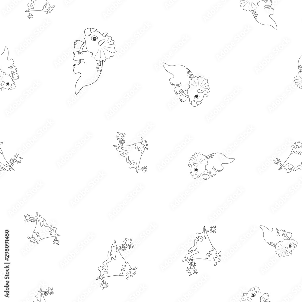 Dinosaur triceratops and vulcano seamless pattern Dinosaur triceratops and vulcano seamless pattern
