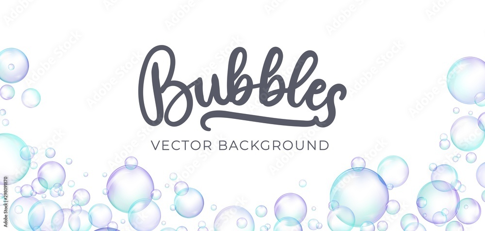 Festive iridescent foam bubbles with rainbow reflection vector illustration. Transparent soap balls with glares, highlights and gradient on white background for your design