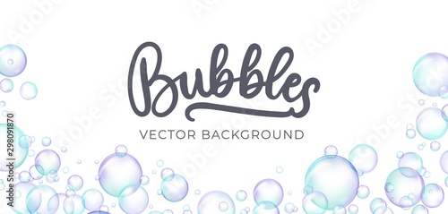 Fototapeta Festive iridescent foam bubbles with rainbow reflection vector illustration