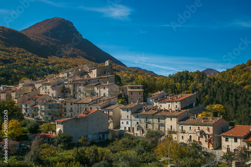 Civitella Alfedena: one of the most enchanting villages in the Abruzzo National Park. In the stone alleys of a glorious past. Wild animals along the streets of the country photo