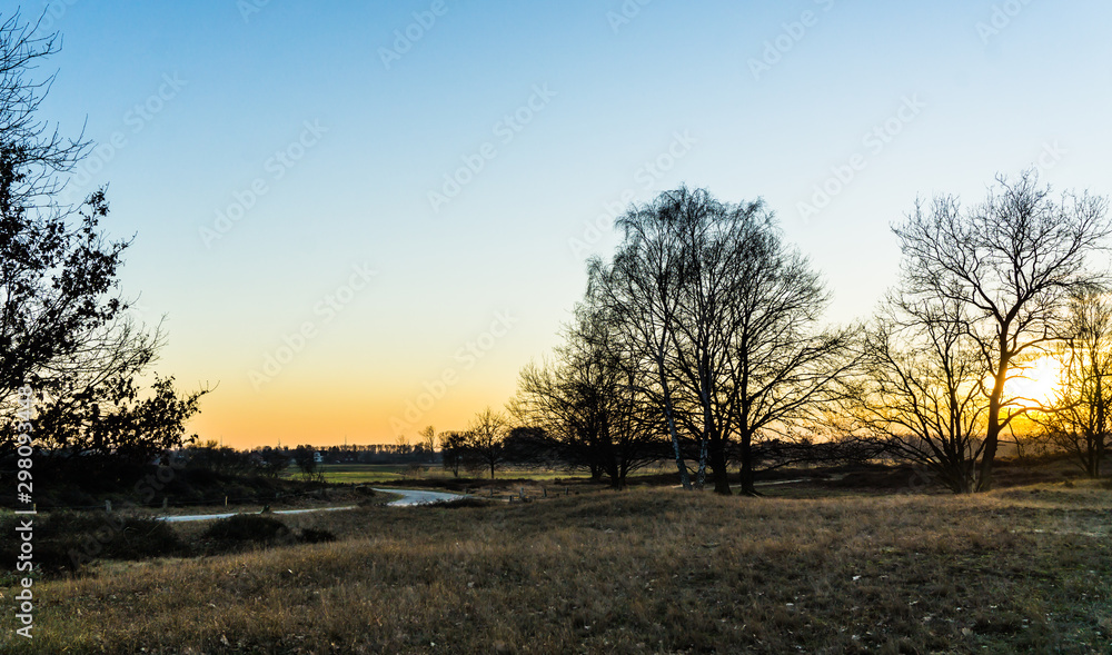 Fototapeta premium Sonnenuntergang in den Boberger Duenen im Winter