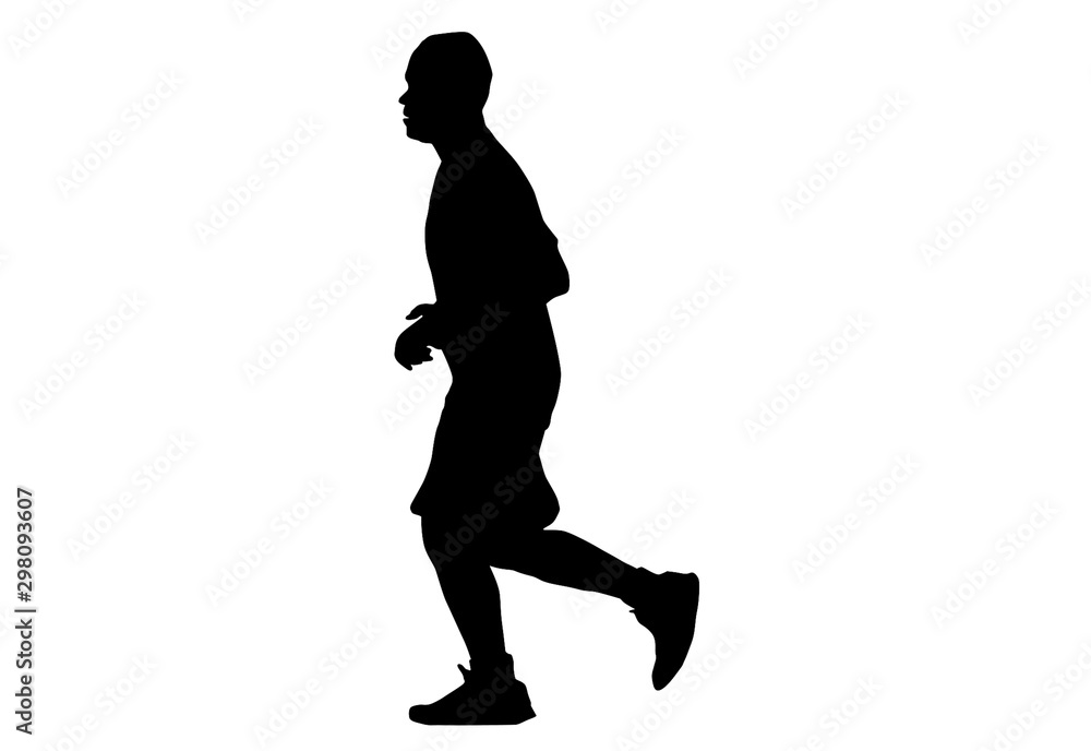 Silhouette running.This is men run exercise for Health At area Stadium Outdoors on white background with clipping path.