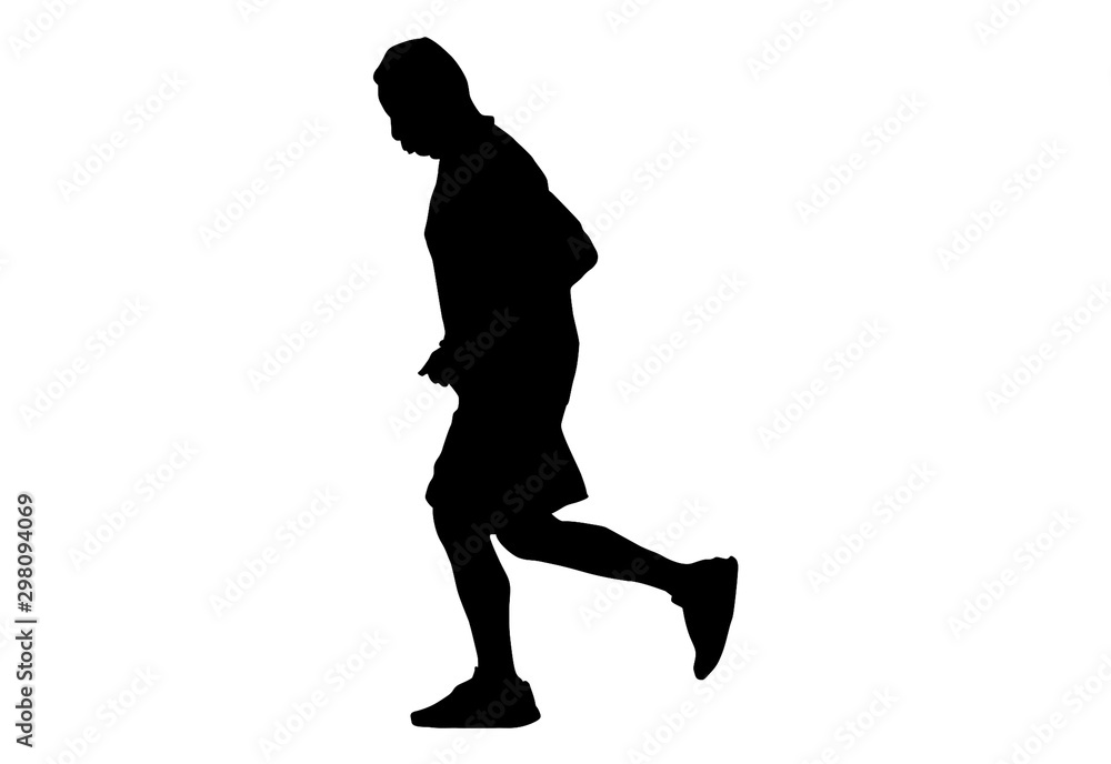 Silhouette running.This is men run exercise for Health At area Stadium Outdoors on white background with clipping path. Silhouette running.This is men run exercise for Health At area Stadium Outdoors on white background with clipping path.