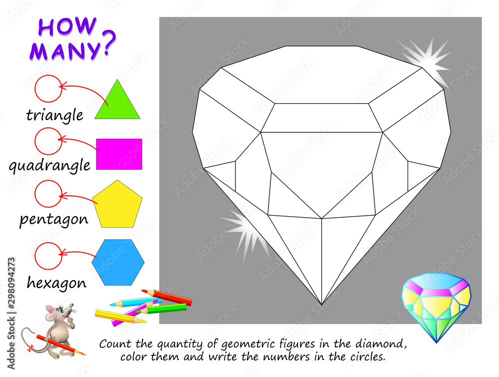 Educational page for children on math. Count the quantity of geometric ...