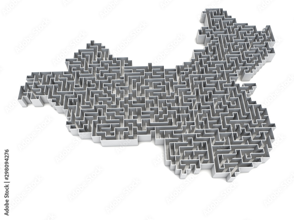 3D illustration of China Map maze
