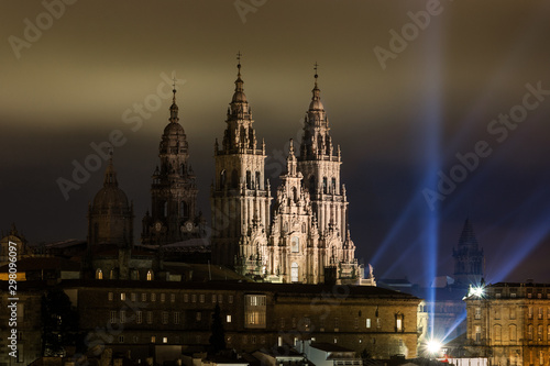 Apostle Santiago festival in Santiago de Compostela. July 24th is a city celebration with teatrical lights and fireworks in Obradoiro square in front of santiago de Compostela Cathedral photo