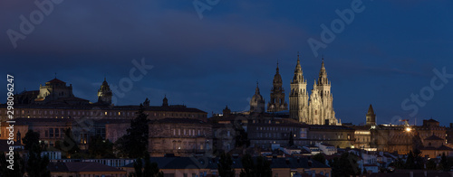 Santiago de Compostela wide panoramic view at night. UNESCO World Heritage Site. Galicia, Spain photo