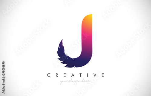 J Feather Letter Logo Icon Design With Feather Feathers Creative Look Vector Illustration