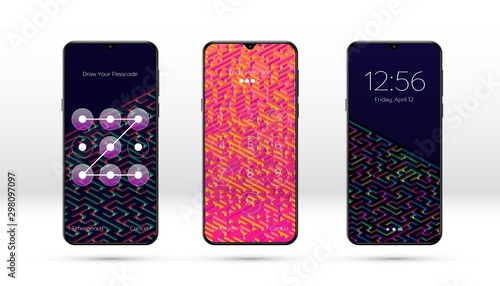 Smartphone lock screen background with abstract maze or labyrinth pattern and password entering options