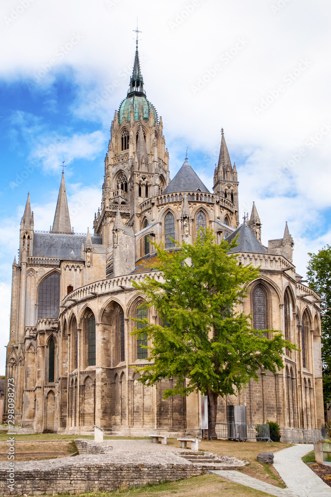 Bayeux Cathedral, also known as Cathedral of Our Lady of Bayeux, is a Roman Catholic church located in the town of Bayeux in Normandy, France Bayeux Cathedral, also known as Cathedral of Our Lady of Bayeux, is a Roman Catholic church located in the town of Bayeux in Normandy, France