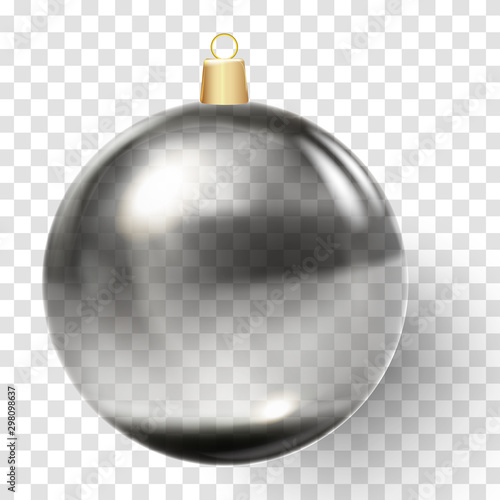 Black Christmas ball. Xmas glass ball on white background